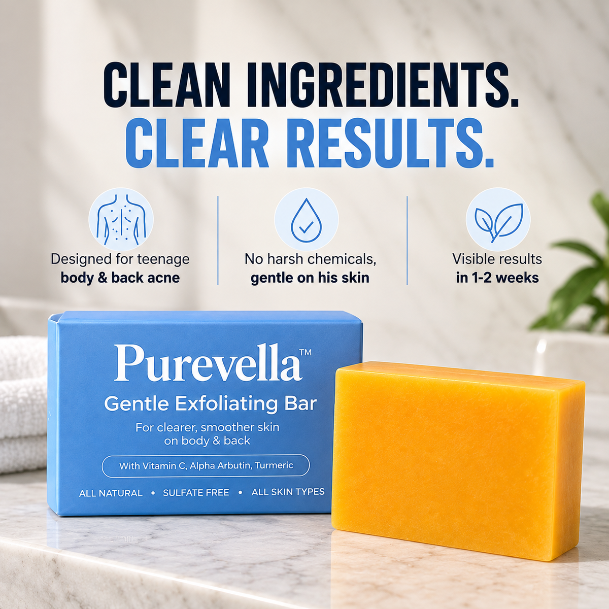Purevella™ – Barra exfoliante suave para una piel de aspecto más limpio