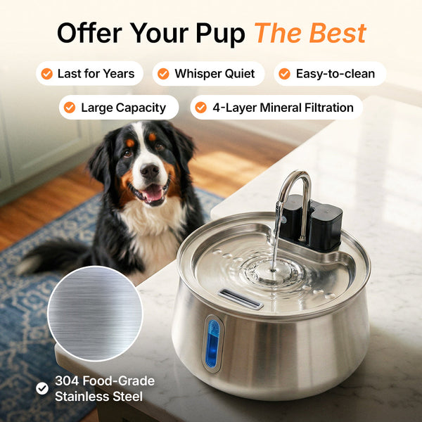 HydraPurr™ – 2.2L Stainless Steel Cat Water Fountain