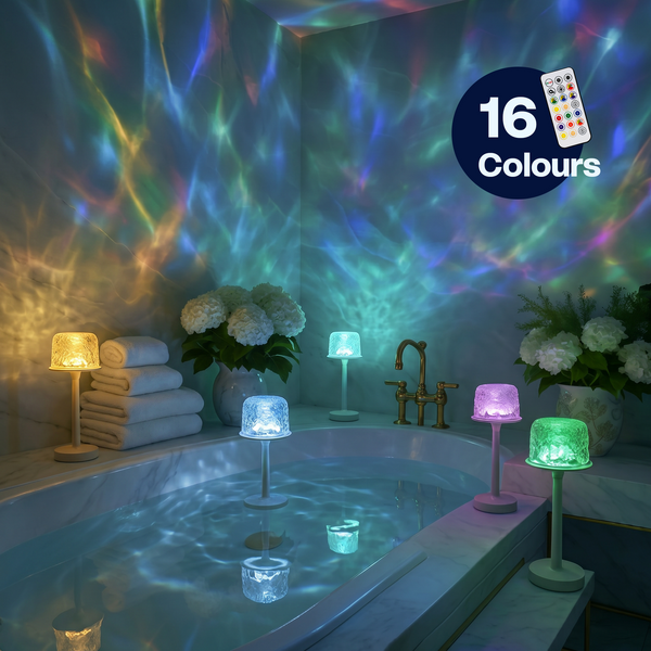 Wavora™ – Cordless 16-Color Water Ripple LED Night Lamp