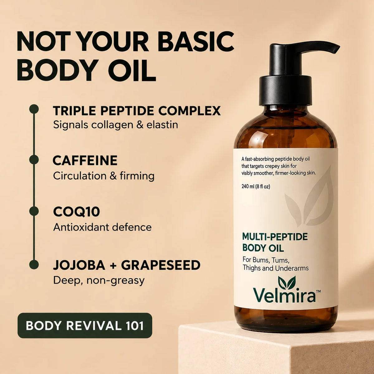 Velmira™ – Aceite corporal hidratante con péptidos para una piel suave