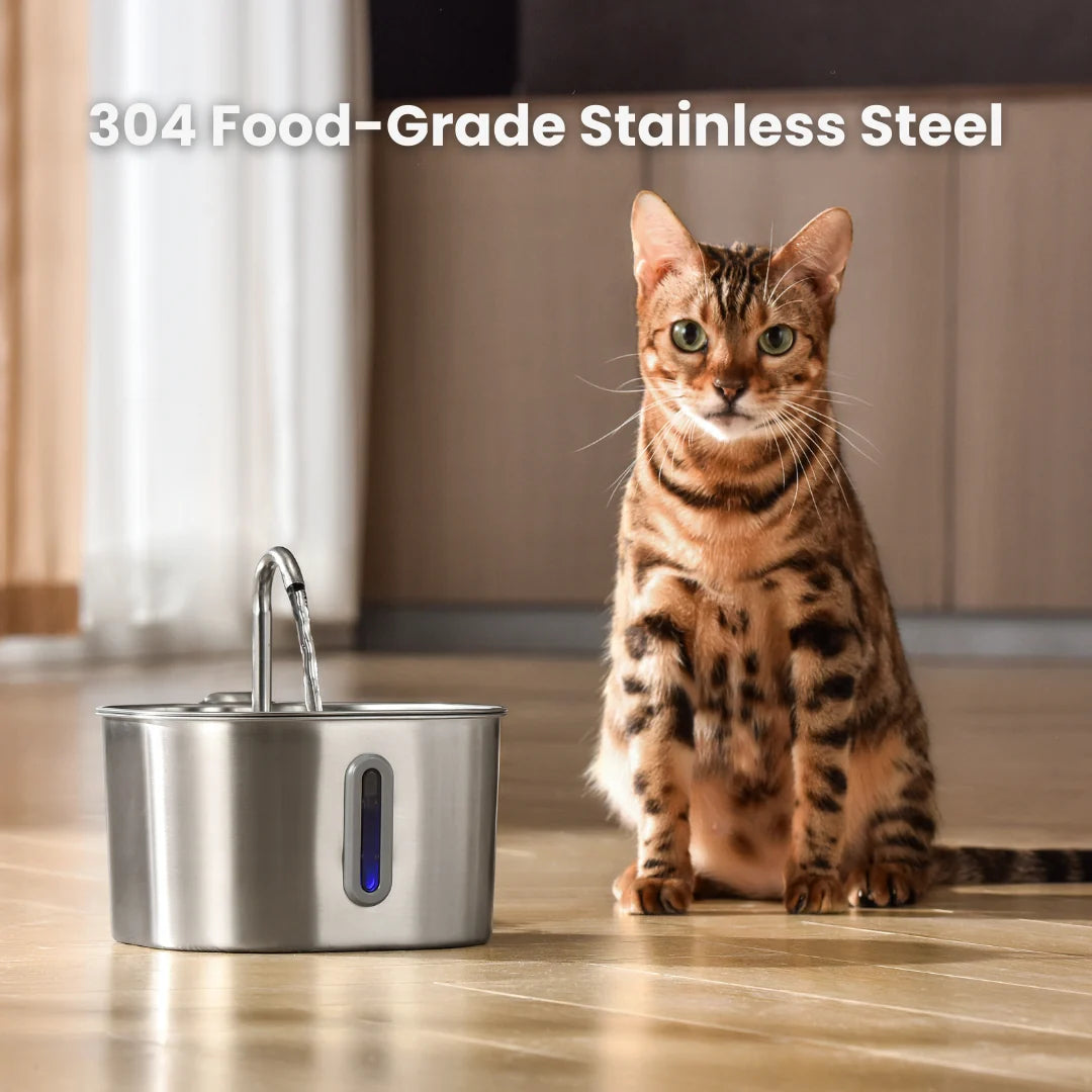 HydraPurr™ – 2.2L Stainless Steel Cat Water Fountain