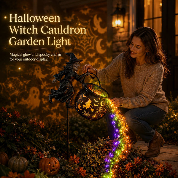 HexaGlow™ Halloween Witch Cauldron Garden Light – Magical Colors & Projections for Your Halloween Décor 🎃✨