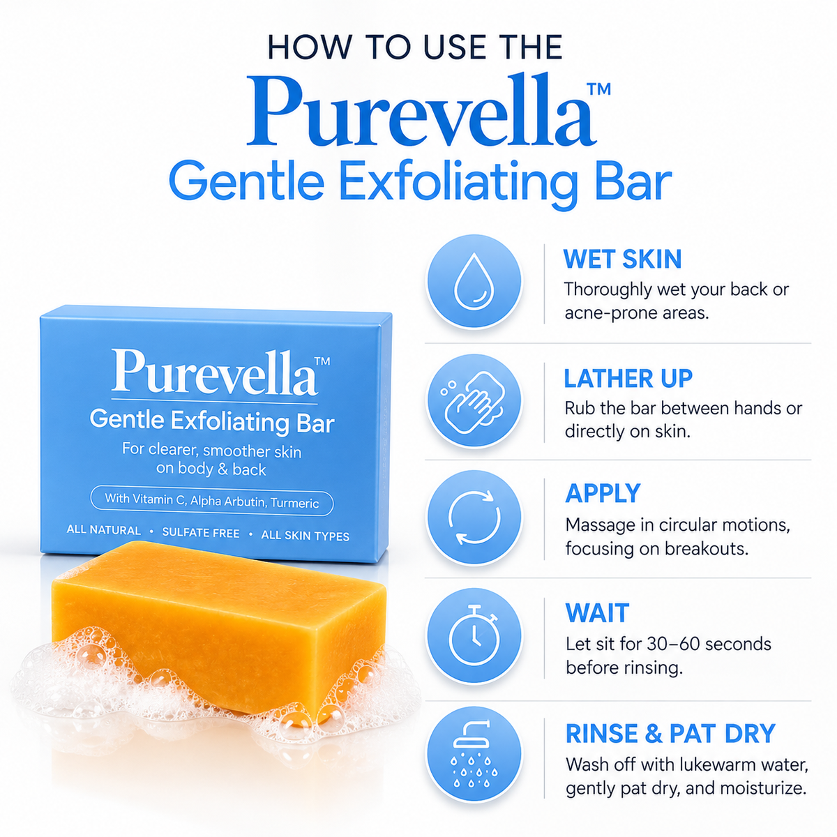Purevella™ – Barra exfoliante suave para una piel de aspecto más limpio