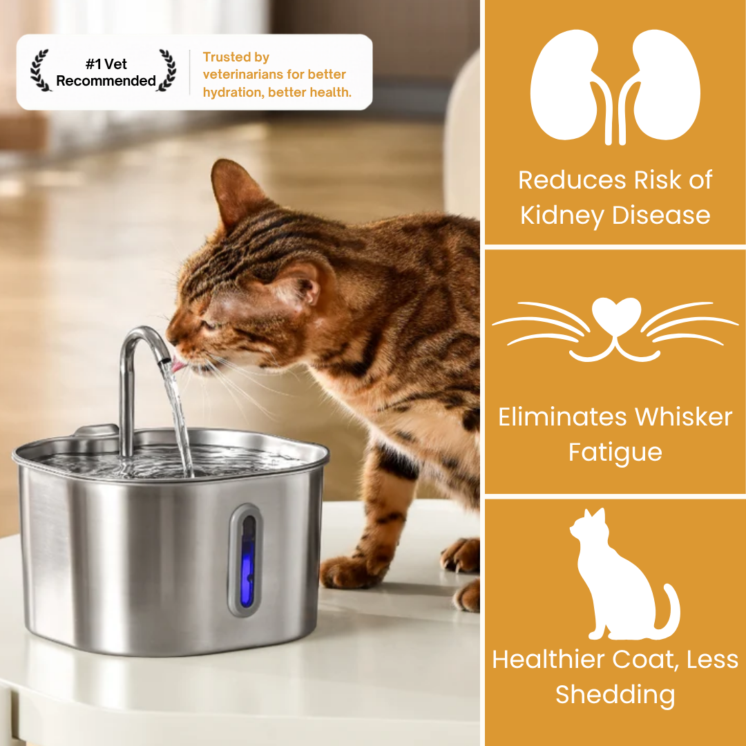HydraPurr™ – 2.2L Stainless Steel Cat Water Fountain