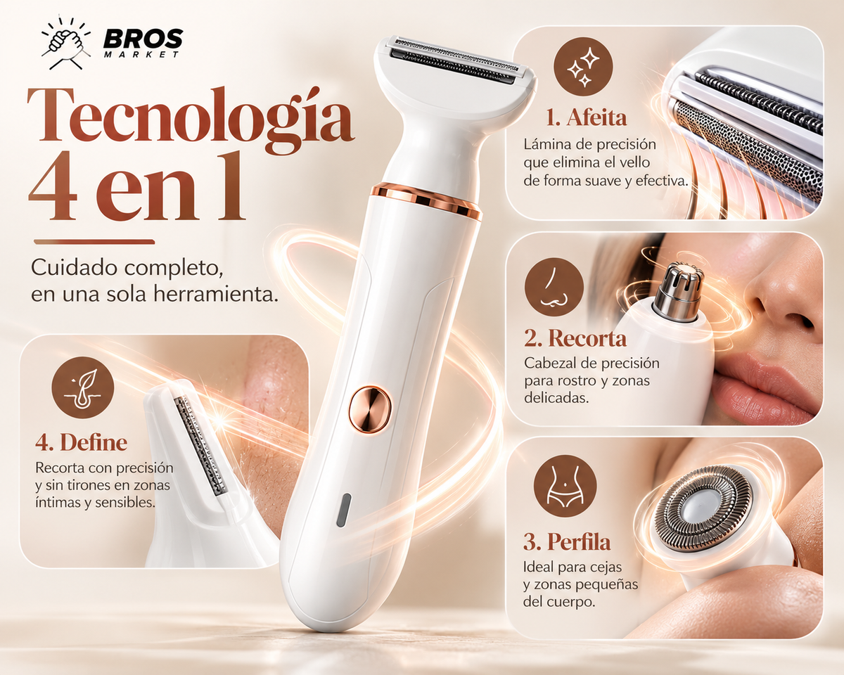 Veloura™ – Afeitadora Eléctrica Femenina 4 en 1 para Rostro y Cuerpo