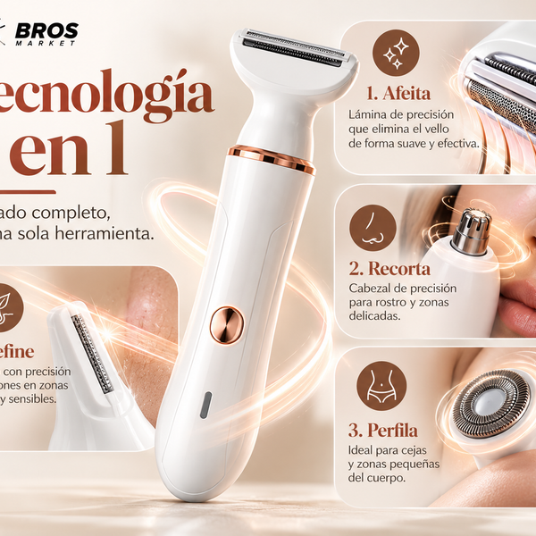 Veloura™ – Afeitadora Eléctrica Femenina 4 en 1 para Rostro y Cuerpo