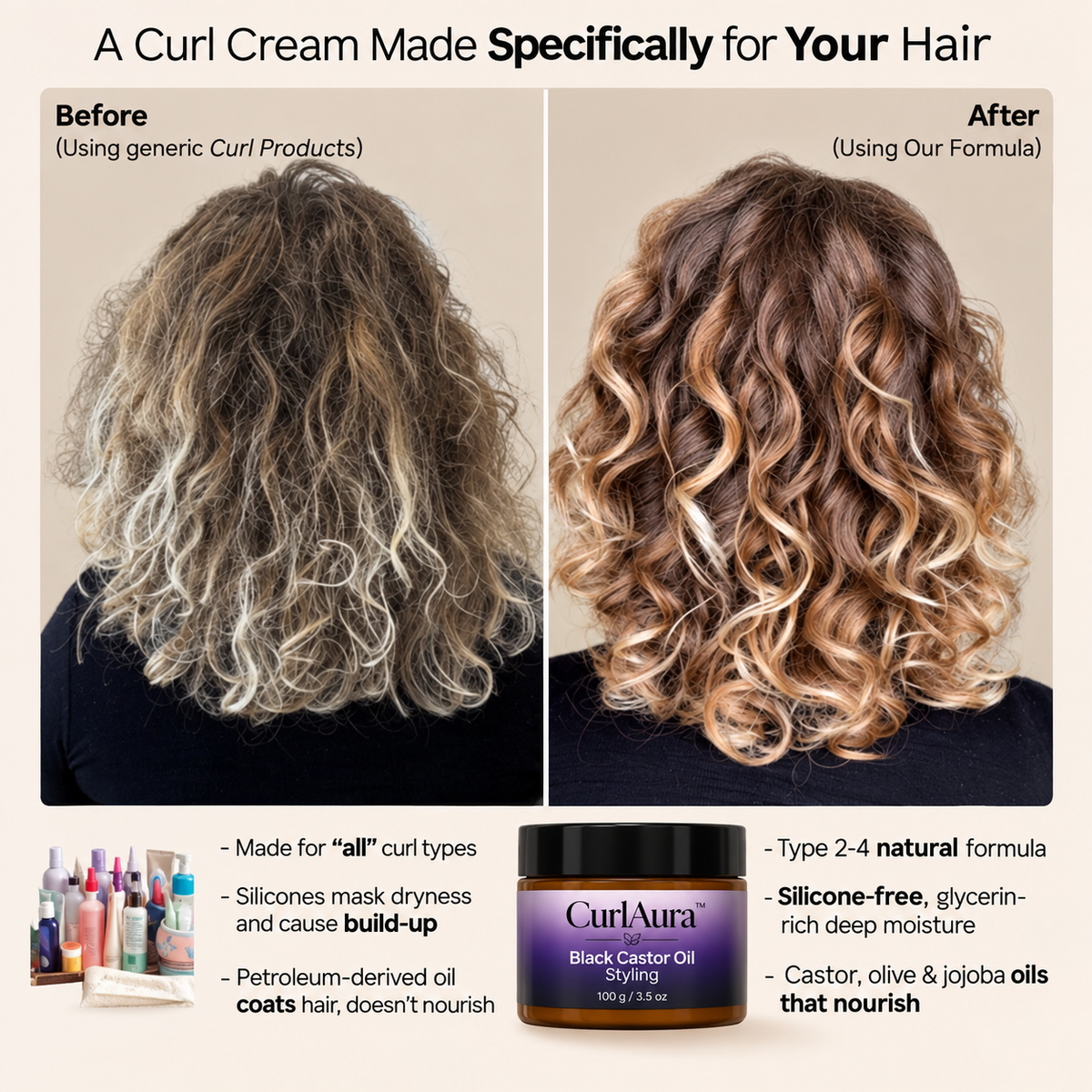 CurlAura™ – Black Castor Oil Styling & Defining Cream