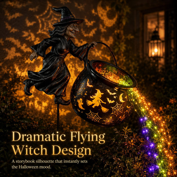 HexaGlow™ Halloween Witch Cauldron Garden Light – Magical Colors & Projections for Your Halloween Décor 🎃✨