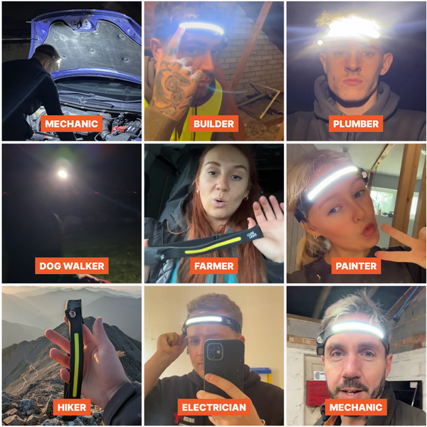Lumora™ – Linterna Frontal LED Recargable de 230° con Sensor de Movimiento