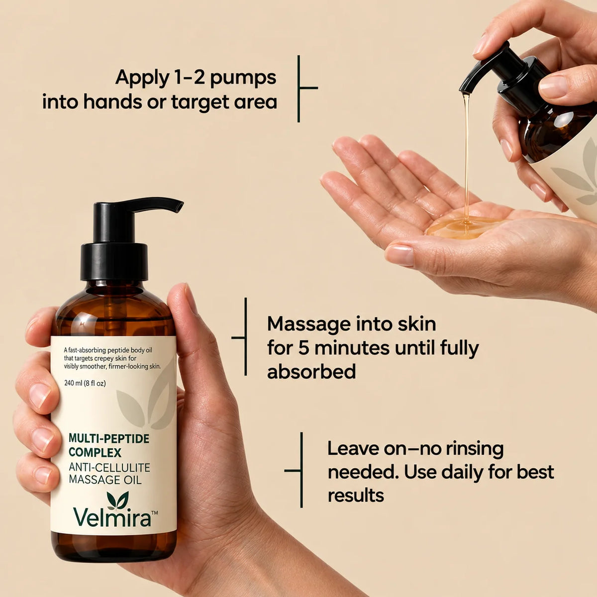 Velmira™ – Aceite corporal hidratante con péptidos para una piel suave