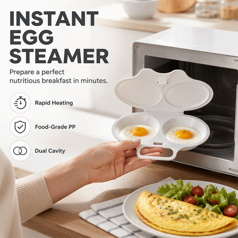Eggluxe™ – Cocedor de huevos para microondas de doble cavidad para una cocción rápida